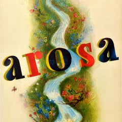 Original-Vintage-Reiseplakat aus der Schweiz: Arosa, Schweiz – „Stream“ von Alois Carigiet