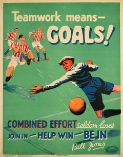 Original Antique Workplace Motivation Poster Football Work Teamwork Means Goals