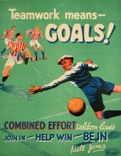 Original Antique Workplace Motivation Poster Football Work Teamwork Means Goals
