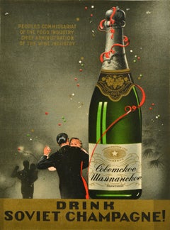 Portada original de una revista publicitaria vintage: «Bebe champán soviético de la URSS»