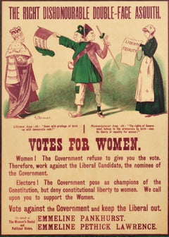Original Antique British Propaganda Poster Votes For Women Suffrage Pankhurst