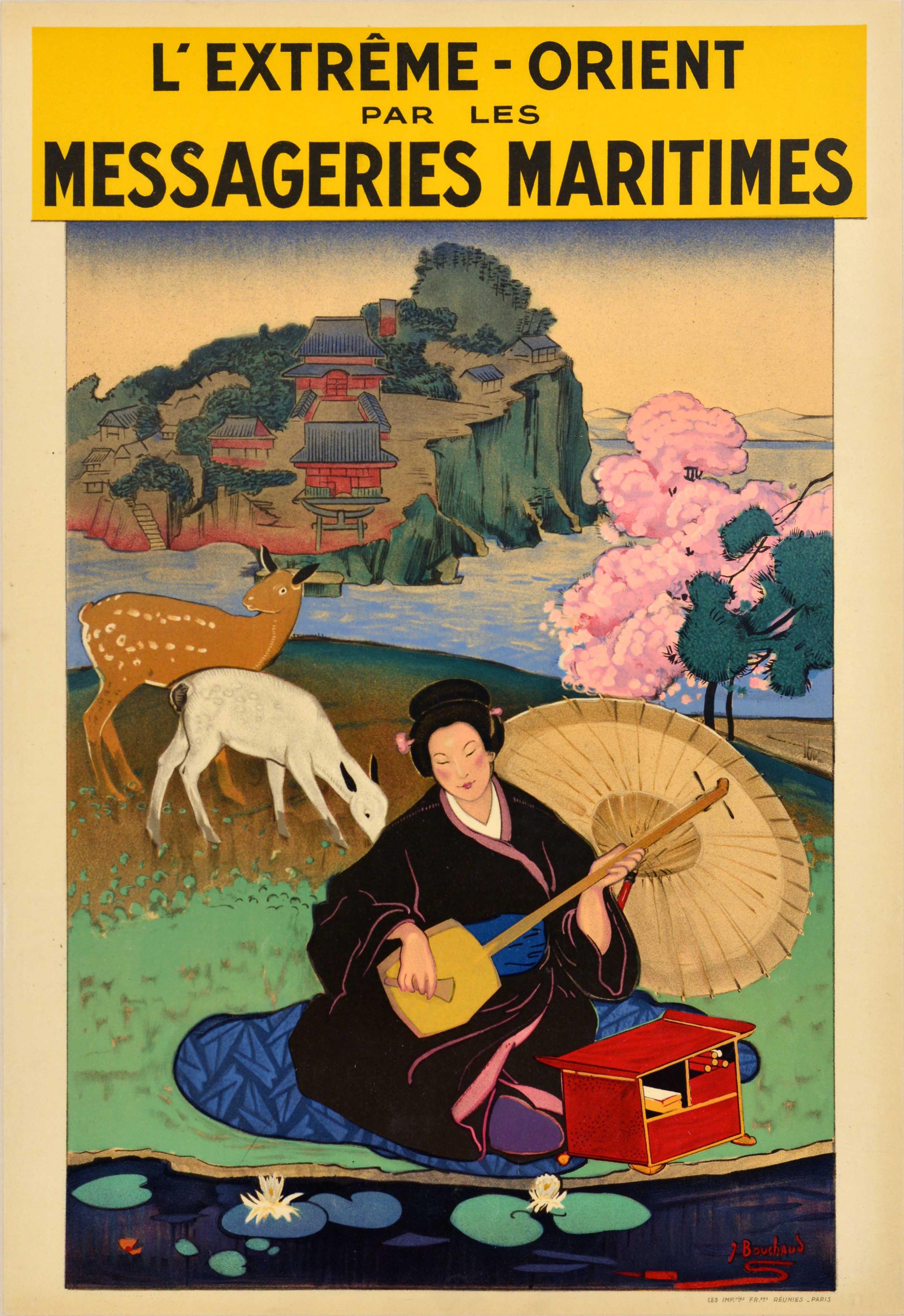 Poster originale d’epoca di un viaggio in crociera nell’Oceano Asiatico – Far East Messageries Maritimes