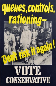 Original Vintage Election Poster Queues Controls Rationing Vote Conservative