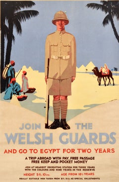 Original Antique Military Recruitment Poster British Army Welsh Guards Egypt