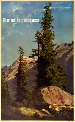 Original-Vintage-Reiseplakat „Berner Oberland, Schweiz“ von Alexandre Calame