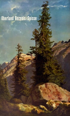 Original-Vintage-Reiseplakat „Berner Oberland, Schweiz“ von Alexandre Calame