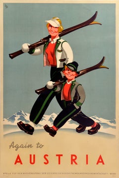 Original-Vintage-Reiseplakat zum Wintersport: Wieder einmal Skifahren in Österreich – Österreich