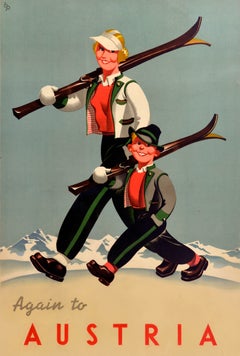 Original-Vintage-Reiseplakat zum Wintersport: Wieder einmal Skifahren in Österreich – Österreich