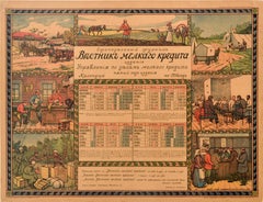 Original-Antik-Werbeplakat, Kleinkredit-Mitteilungsblatt, Magazin, Kalender, Russland