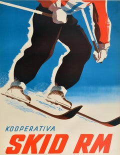 Original Vintage Winter Sports Poster Kooperativa Skid RM Skiing Championship