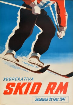 Original Vintage Winter Sports Poster Kooperativa Skid RM Skiing Championship