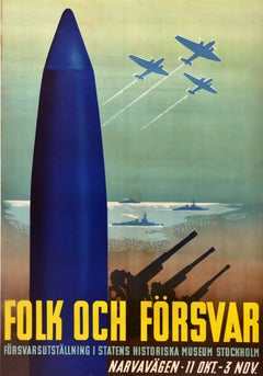 Cartel original de época de la Segunda Guerra Mundial: «Exposición sobre la gente y la defensa», Segunda Guerra Mundial, Suecia