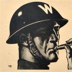 Original-Vintage-Plakat aus der Kriegszeit zur Heimatfront mit Gasmaske bei einem Luftangriff, Zweiter Weltkrieg, Tom Purvis