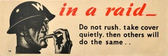 Manifesto vintage originale del fronte interno in tempo di guerra: "Durante un raid, mettiti al riparo in silenzio" - Seconda Guerra Mondiale - Purvis