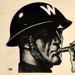Manifesto vintage originale del fronte interno durante un raid: “Tieni la maschera antigas” – Seconda Guerra Mondiale – Purvis