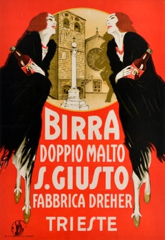 Original Antique Advertising Poster Birra Doppio Malto S Giusto Fabbrica Dreher