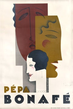Affiche de théâtre française vintage originale : Pepa Bonafe, Jean Carlu, Art déco, abstraite