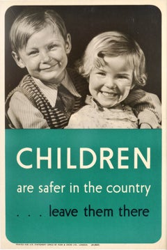 Original Vintage WWII Poster Children Are Safer In The Country Leave Them There