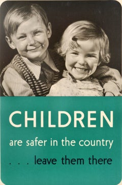 Original Vintage WWII Poster Children Are Safer In The Country Leave Them There