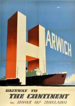 Original Vintage British Railways Travel Poster Harwich Gateway To The Continent