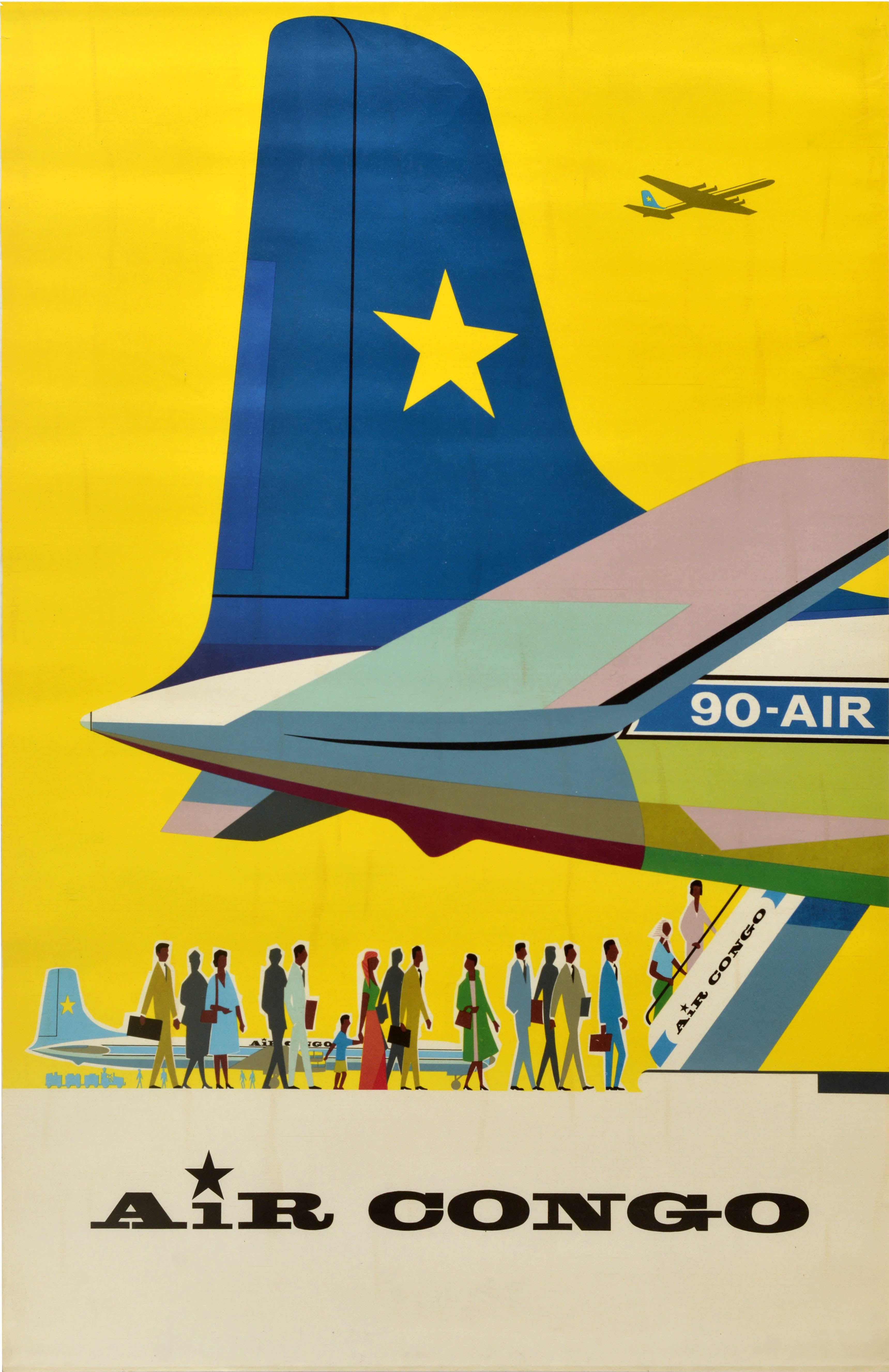 Original Vintage Aviation Travel Advertising Poster Air Congo National Airline For Sale