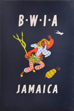 Poster originale d'epoca di una compagnia aerea: BWIA Giamaica, Aldo Cosomati, Caraibi