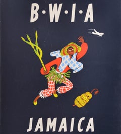 Poster originale d'epoca di una compagnia aerea: BWIA Giamaica, Aldo Cosomati, Caraibi