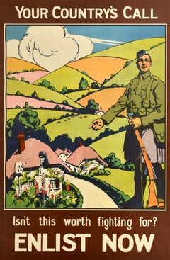 Original Antique War Recruitment Poster Your Country Enlist Now Scotland WWI