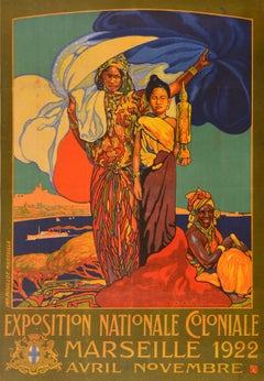 Original Antique Advertising Poster Exposition Nationale Coloniale Marseille