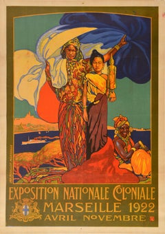 Original Antique Advertising Poster Exposition Nationale Coloniale Marseille