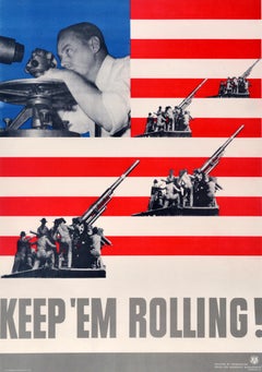 Original Vintage War Propaganda Poster Keep 'Em Rolling WWII USA Home Front