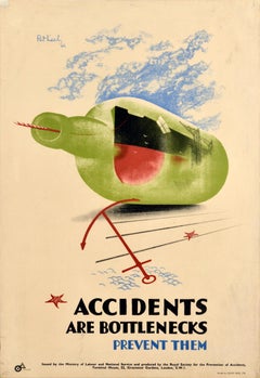 Original Vintage War Work Safety Poster Accidents Are Bottlenecks WWII RoSPA