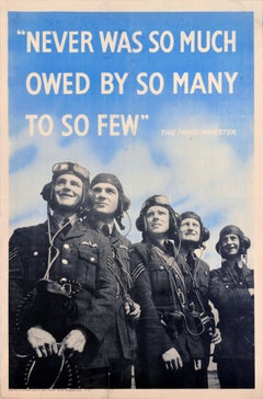 Original Vintage War Poster Never Was So Much Owed By So Many To So Few WWII