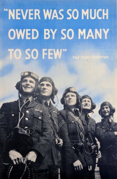 Original Vintage War Poster Never Was So Much Owed By So Many To So Few WWII