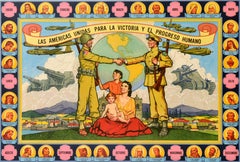 Original Vintage Poster The Americas United For Victory And Human Progress WWII