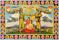 Original Vintage Poster The Americas United For Victory And Human Progress WWII