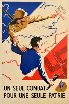 Original Vintage French War Poster Single Battle For A Single Country WWII