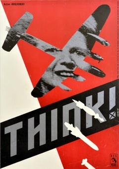 Original Vintage Political Election Poster Think Red Wedge UK Election Thatcher