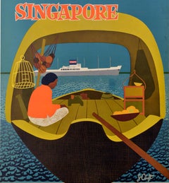 Original Vintage Asia Travel Poster Singapore American President Lines Cruise