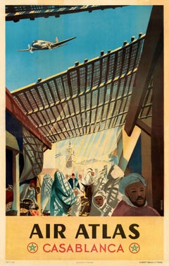 Original Vintage North Africa Travel Poster Air Atlas Casablanca Morocco Renluc