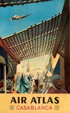 Original Vintage North Africa Travel Poster Air Atlas Casablanca Morocco Renluc