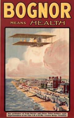 Original Antique Poster Bognor Means Health London Brighton South Coast Railway