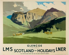 Original Vintage Train Travel Poster Glencoe Scotland For Holidays LMS LNER