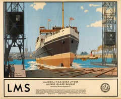 Poster originale d'epoca sulla viabilità ferroviaria LMS TSS Duke Of York Belfast