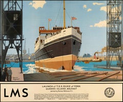 Poster originale d'epoca sulla viabilità ferroviaria LMS TSS Duke Of York Belfast