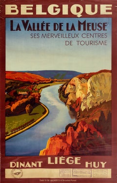 Original Vintage Travel Poster Belgique La Vallee De La Meuse River Belgium