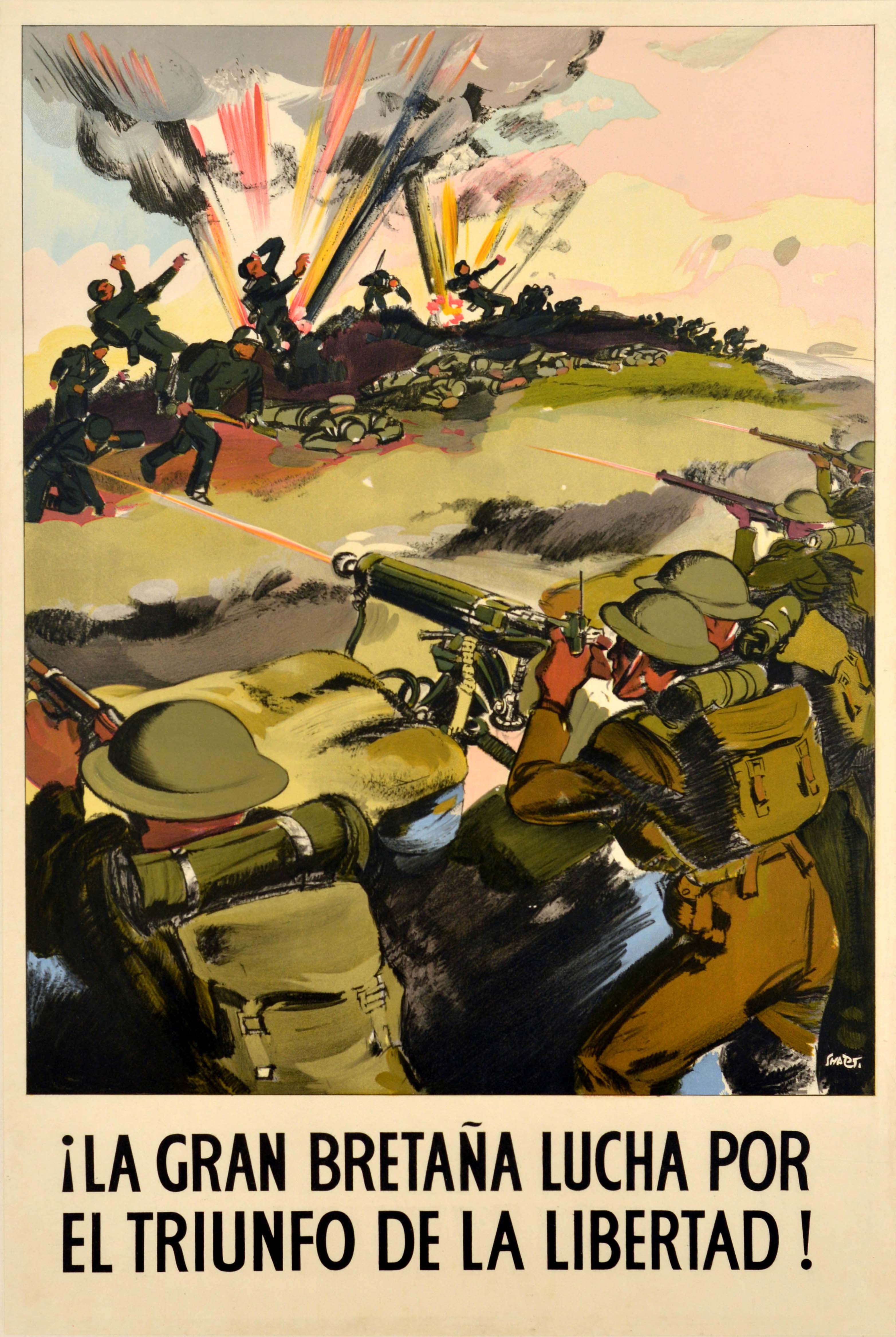 Manifesto originale d'epoca di propaganda bellica, Gran Bretagna, "Il trionfo della libertà", Seconda Guerra Mondiale
