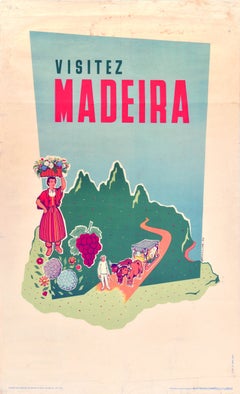 Affiche de voyage vintage originale « Visitez Madère, Portugal » – Abreu Lima, milieu du siècle dernier