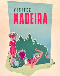 Affiche de voyage vintage originale « Visitez Madère, Portugal » – Abreu Lima, milieu du siècle dernier