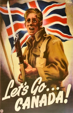 Original Vintage World War Two Propaganda Poster Let's go Canada WWII Eveleigh